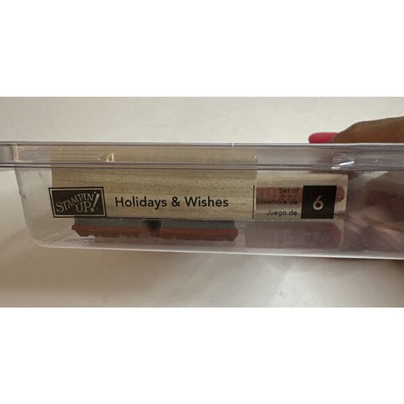 Stampin' Up HOLIDAYS & WISHES Wood Stamp Set of 6 Happy New Year Merry Christmas - Picture 2 of 4
